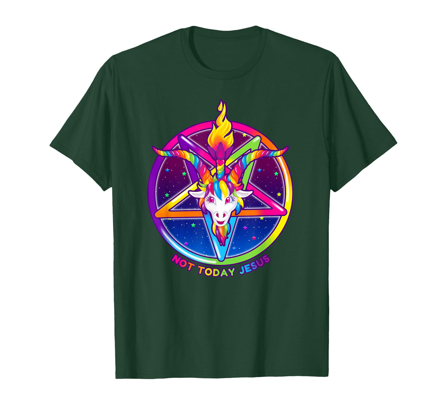 Not Today Jesus Rainbow Baphomet Pentagram Sigil Satanic T-Shirt
