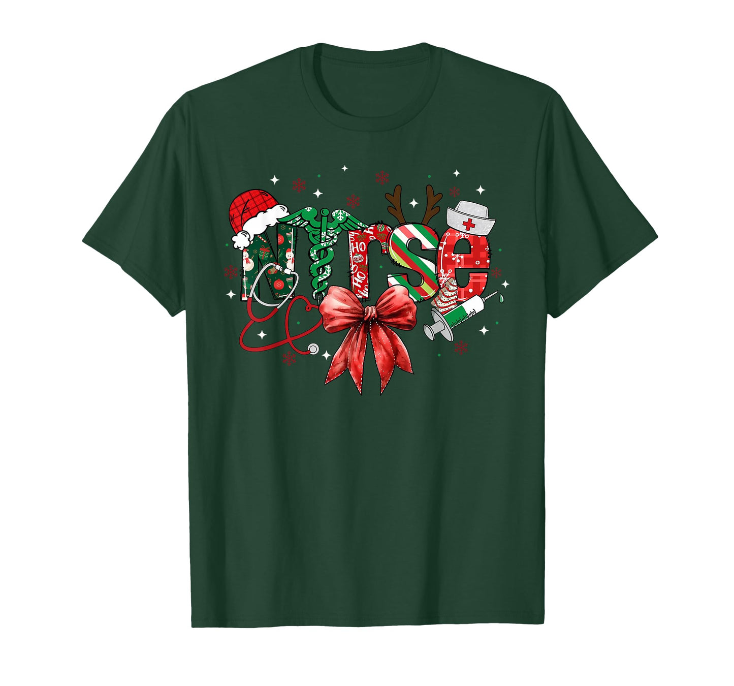Stethoscope Nurse Coquette Bow Merry Christmas Xmas Holiday T-Shirt