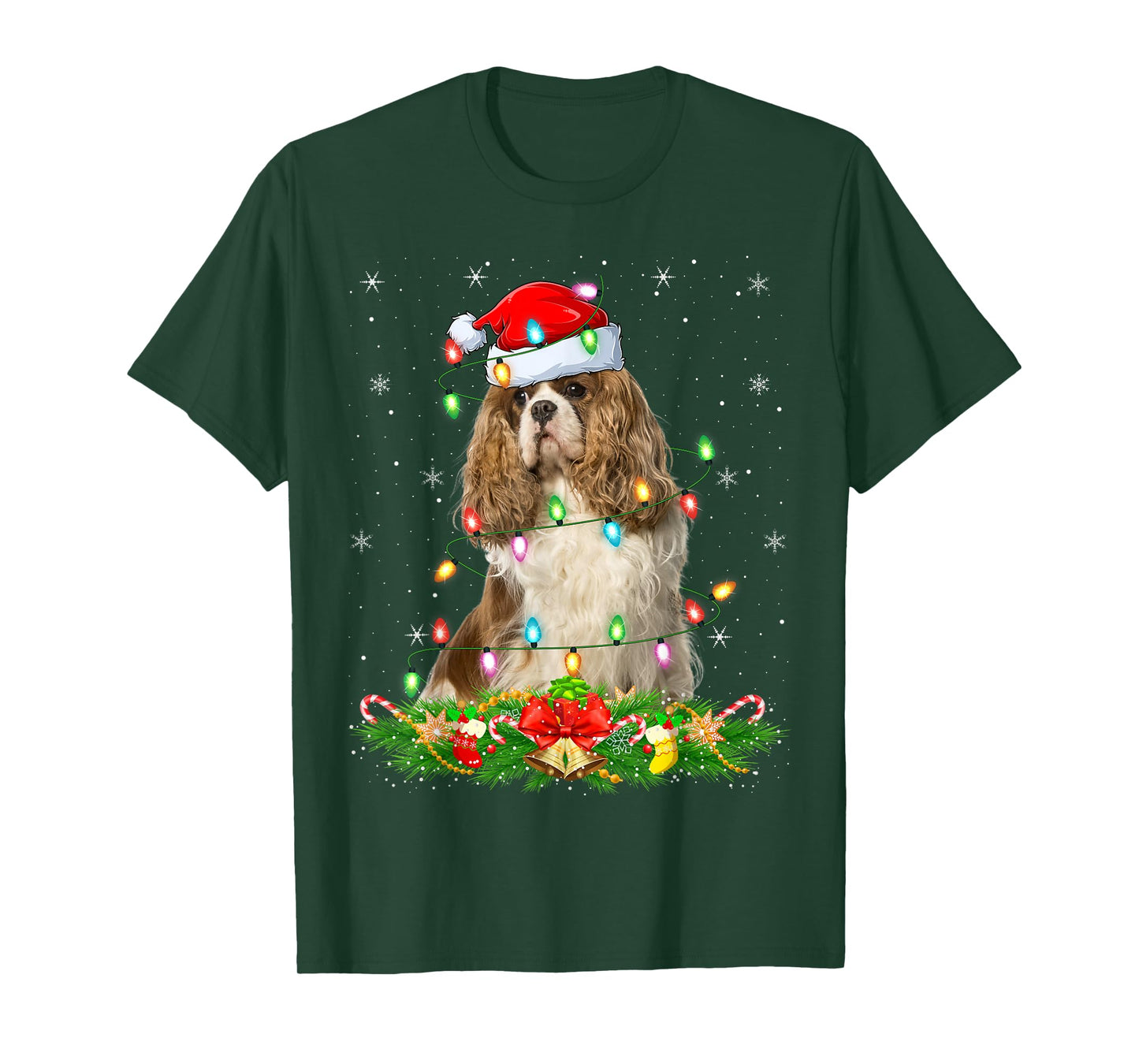Cavalier King Charles Spaniel Dog Christmas Lights Xmas T-Shirt