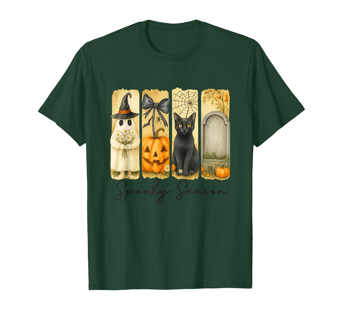 Spooky Season Ghost Cat Pumpkin Grave Design T-Shirt