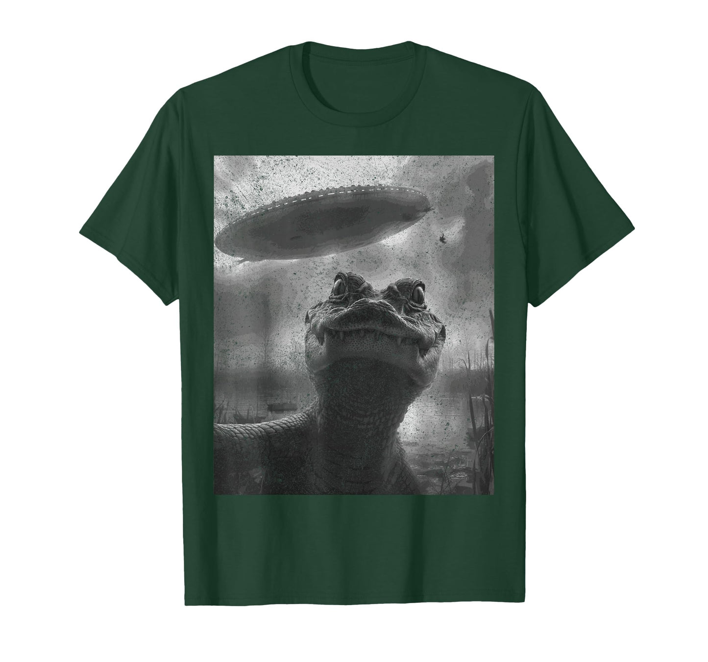 Alligator Selfie with Alien UFO Funny T-Shirt
