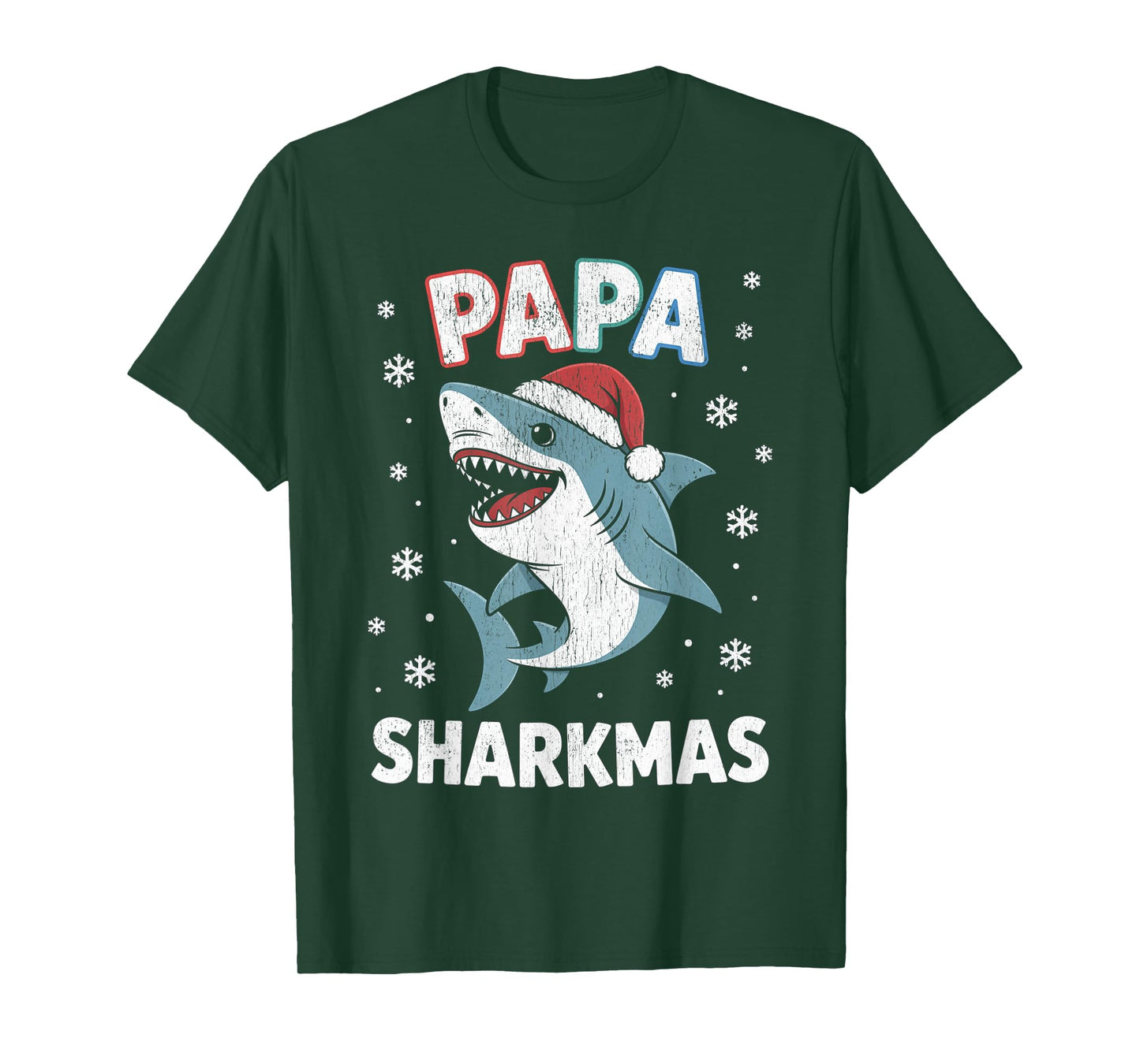 Papa Sharkmas Funny Shark Santa Hat Ugly Christmas Sweater T-Shirt