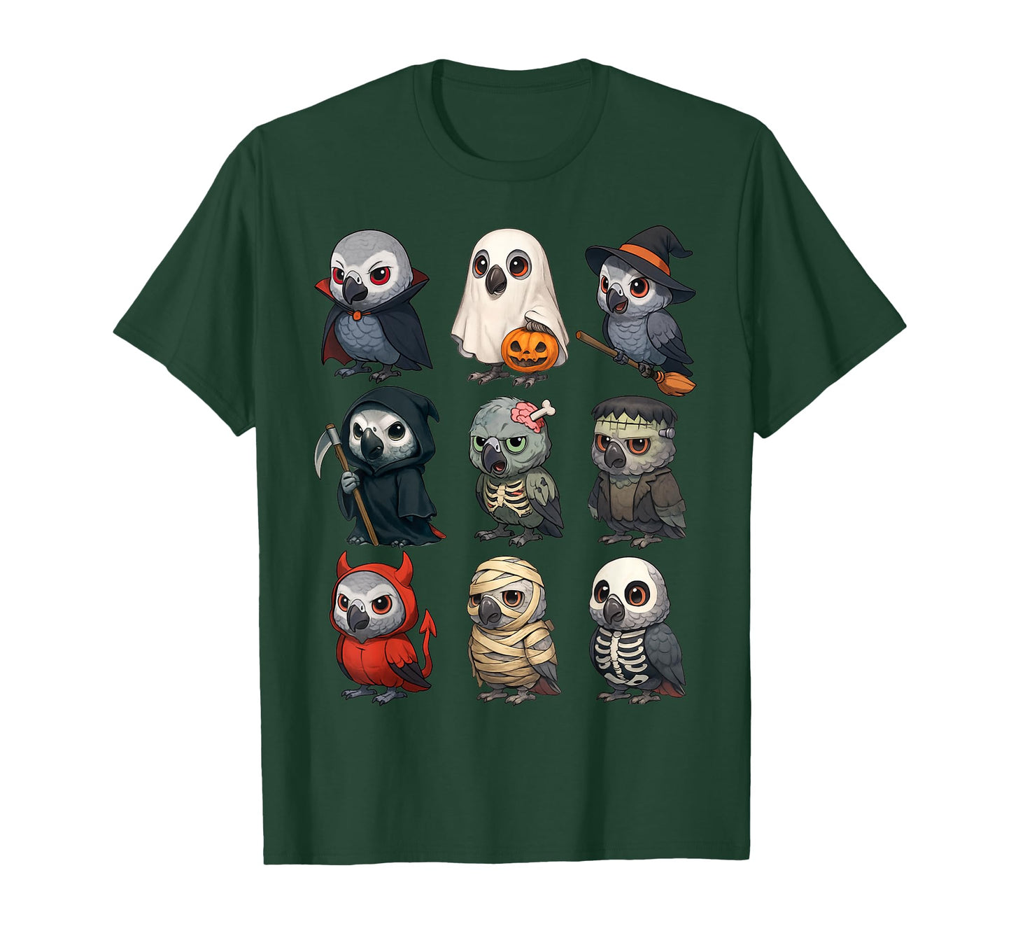 African Grey Parrot Bird Witch Zombie Halloween Costume T-Shirt