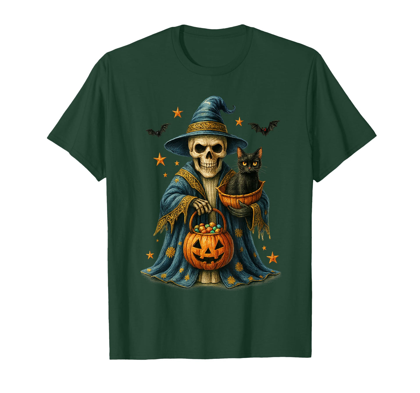 Ghost Holding Black Cat Lover Halloween 2025 Groovy Floral T-Shirt