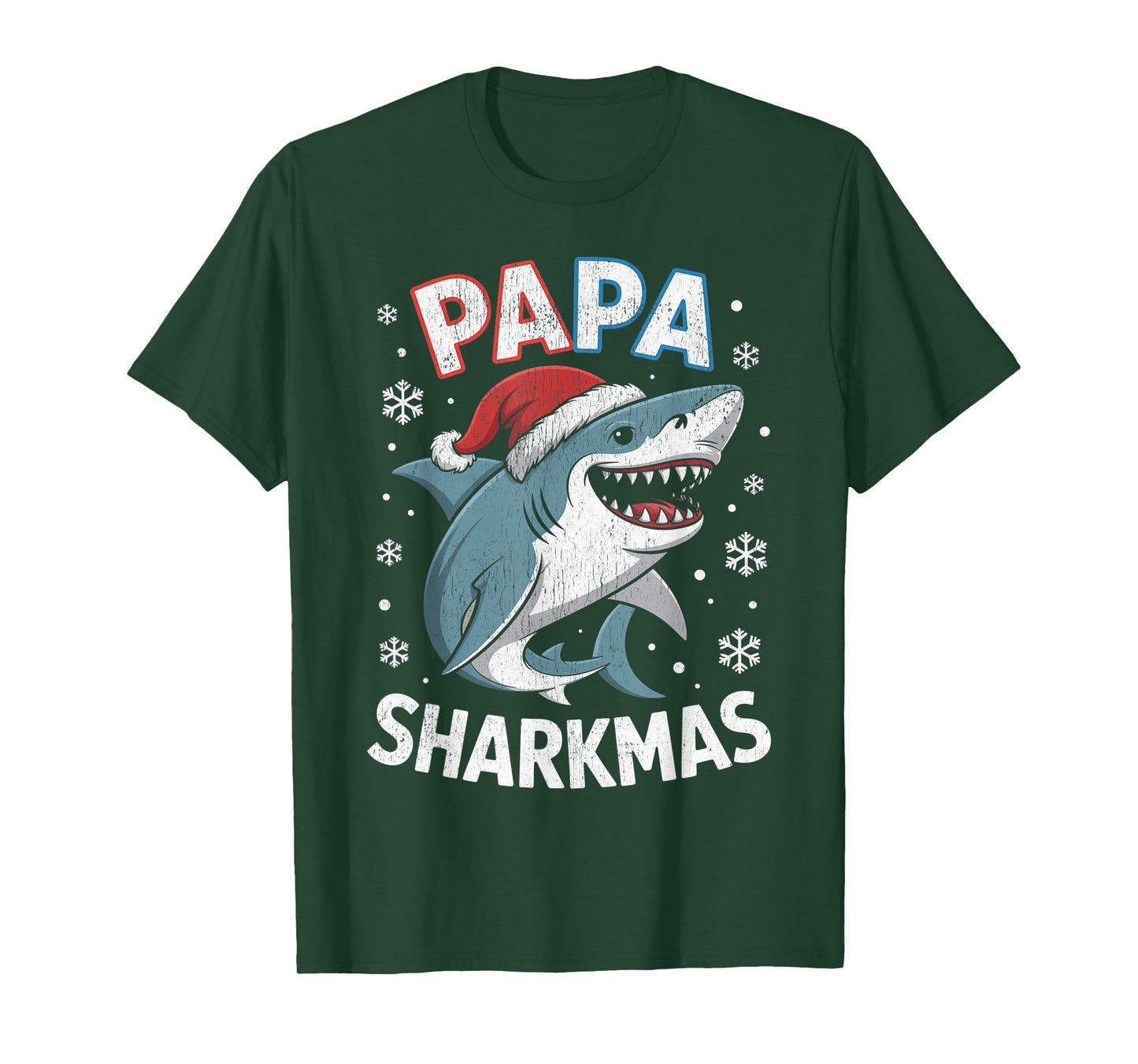 Papa Sharkmas Funny Shark Santa Hat Ugly Christmas Sweater T-Shirt