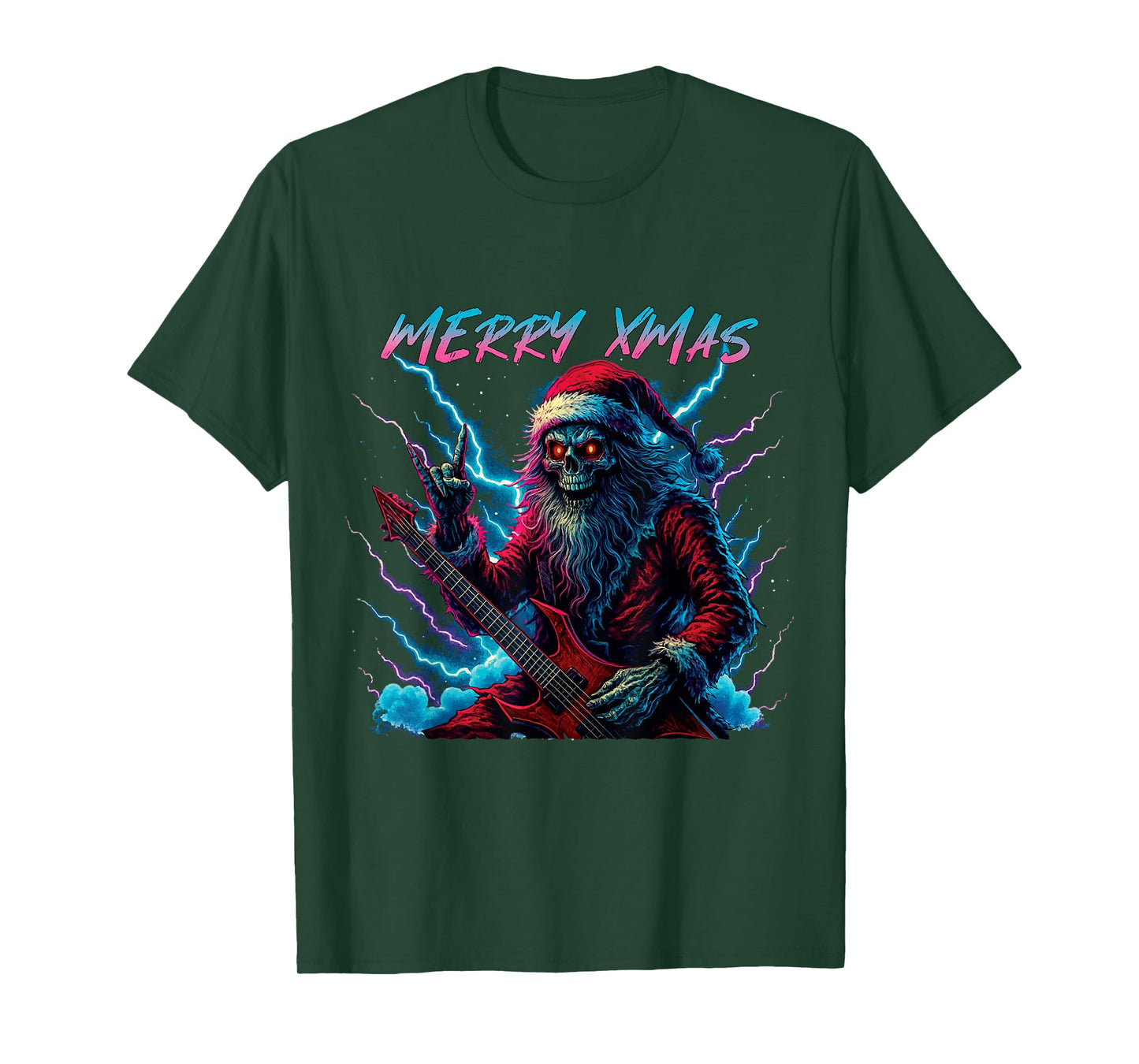 Hail Santa Pagan Happy Solstice Christmas Metal Rock Guitar T-Shirt