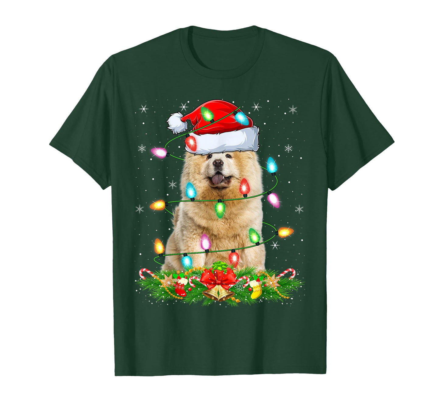 Chow Chow Dog Christmas Lights Funny Santa Hat Xmas T-Shirt