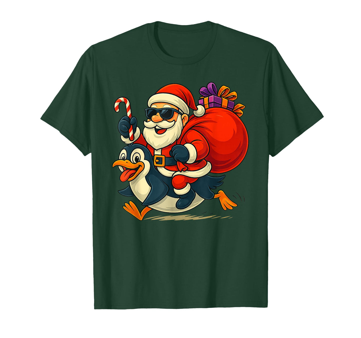Santa Claus Riding Penguin X-mas Boys Men Merry Christmas T-Shirt