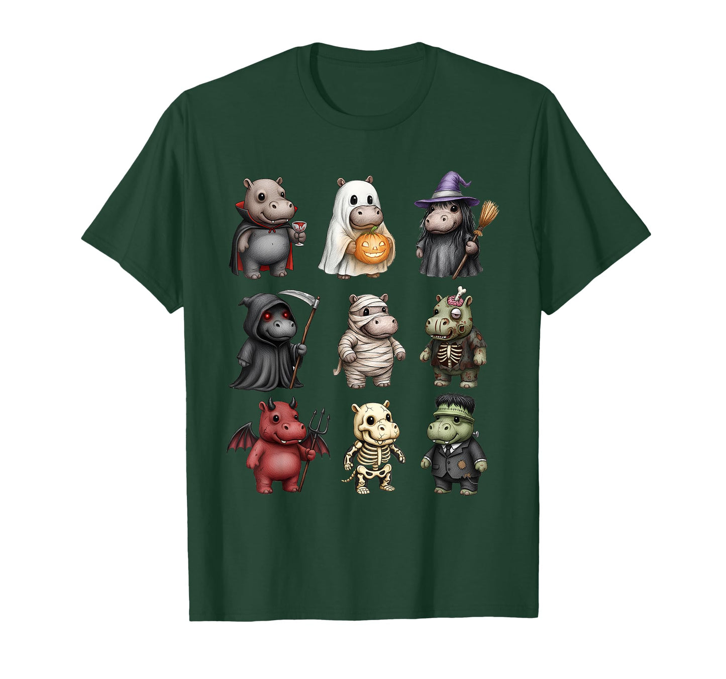 Funny Hippo Ghost Witch Zombie Halloween Costume Boys Girls T-Shirt