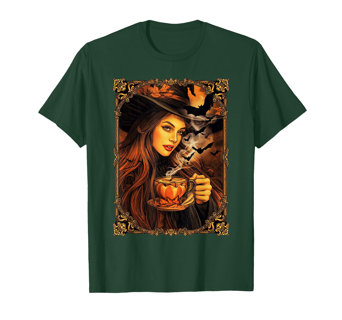Vintage Halloween Witch Pumpkin Spice Latte Syrup Creamer T-Shirt