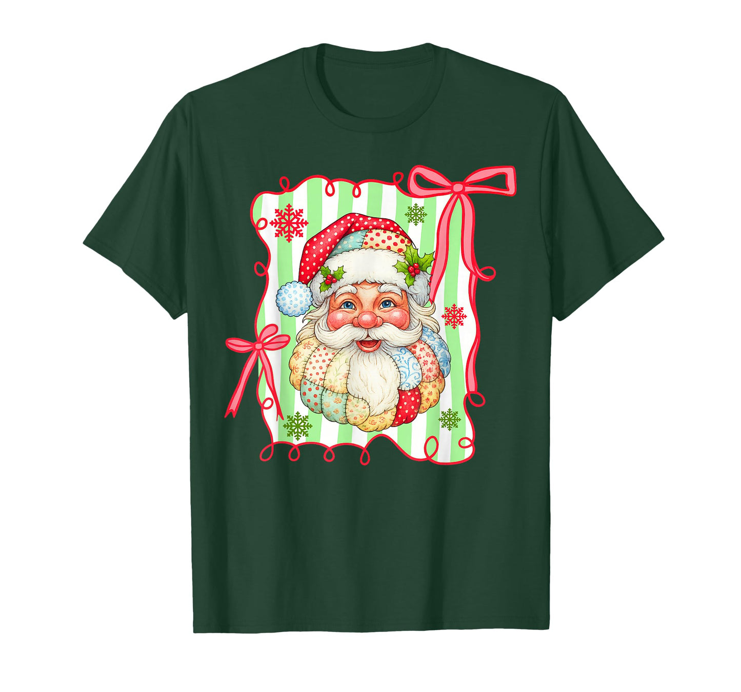 Retro Graphic Patchwork Santa Claus Christmas Preppy T-Shirt