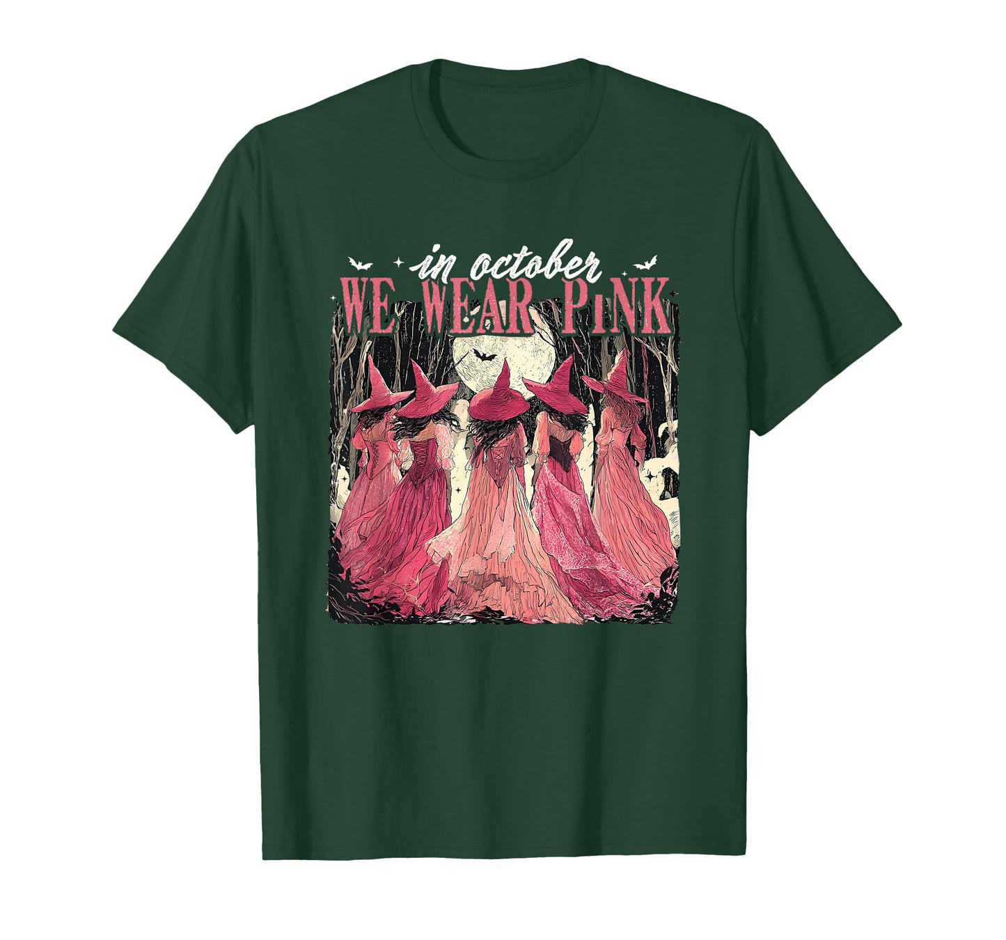 Retro in October We Wear Pink Witch Breast Cancer Awareness T-Shirt