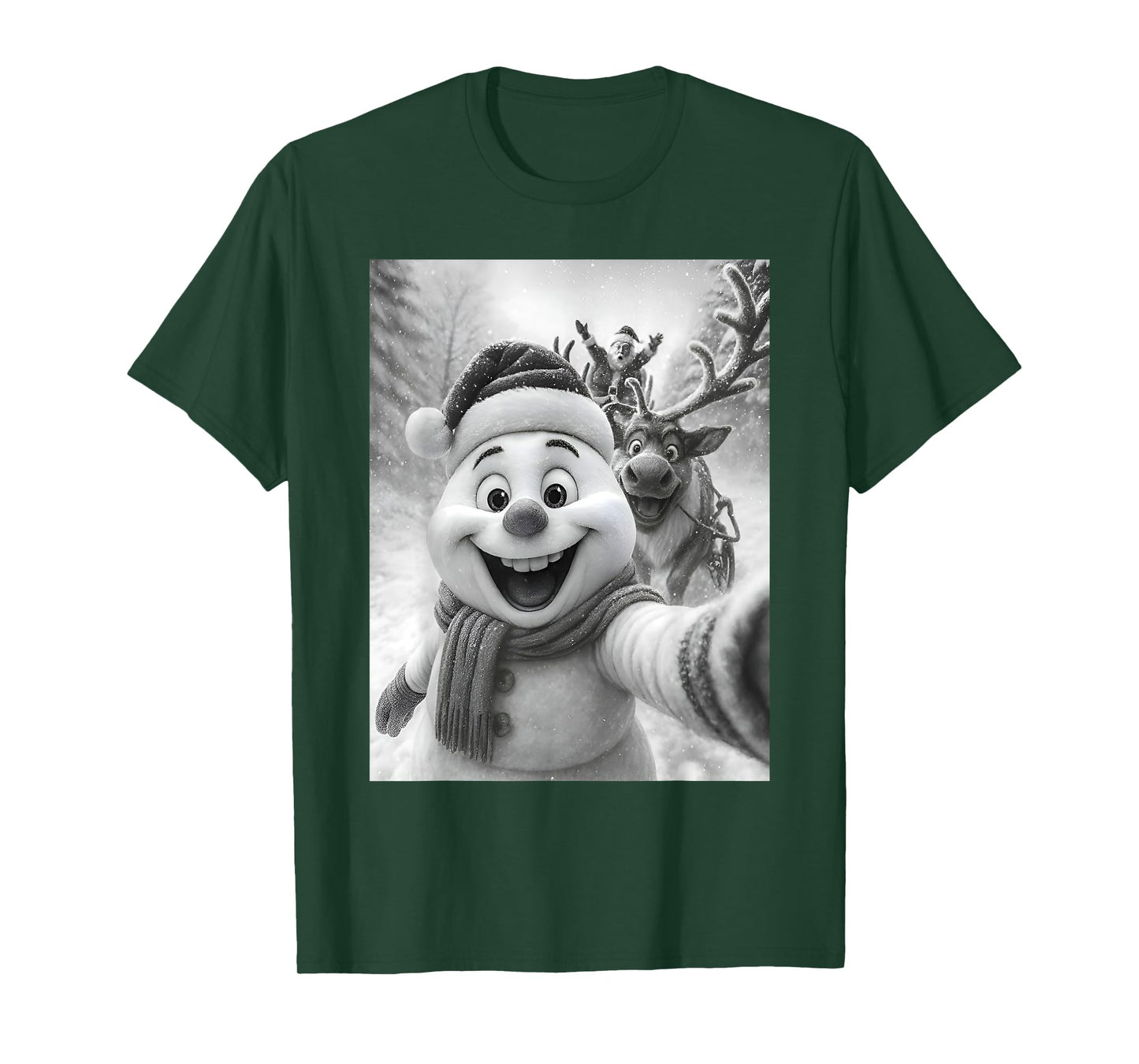 Santa Snowman Reindeer Taking A Selfie Photo Christmas Funny T-Shirt