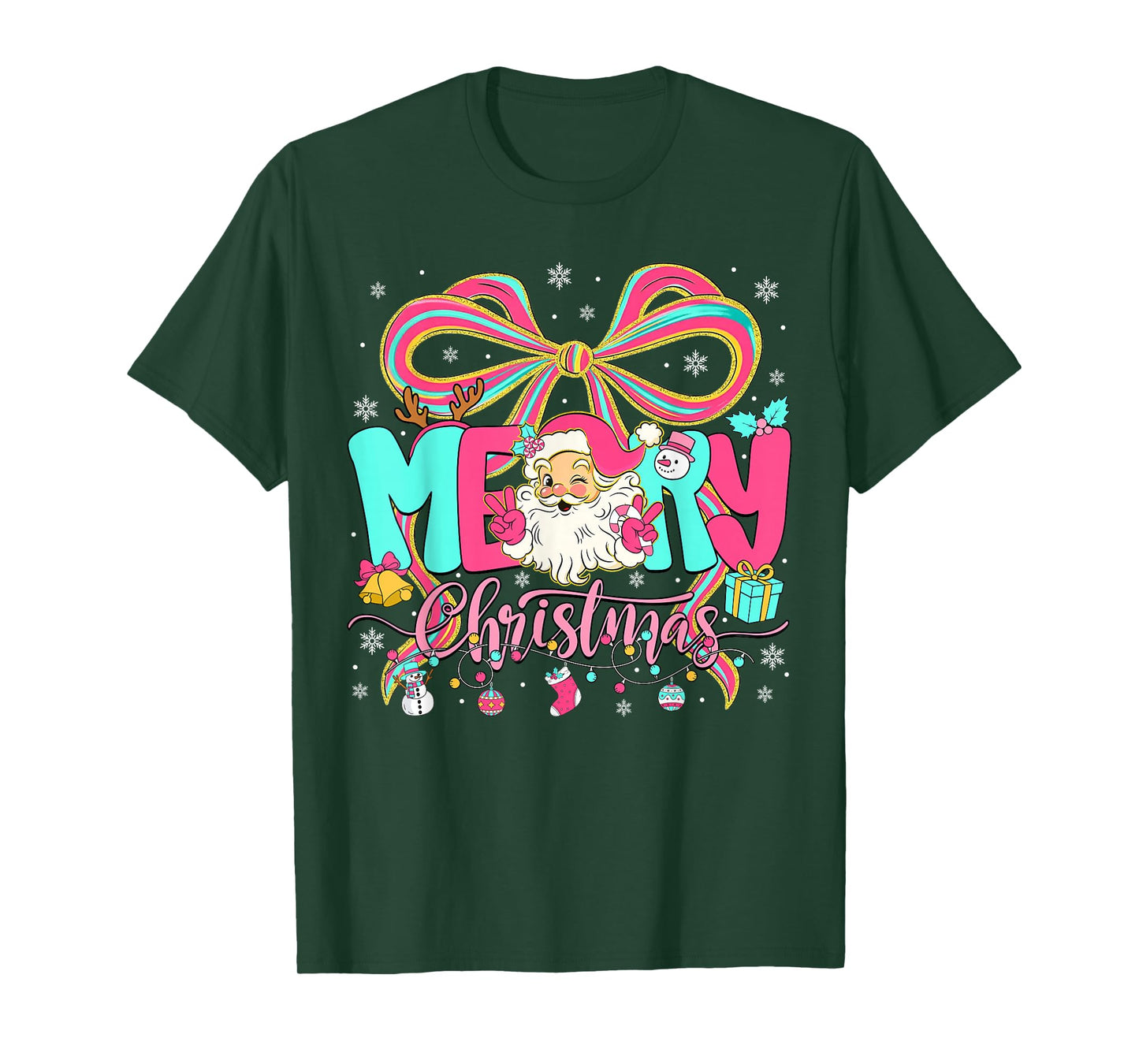 Merry Christmas Coquette Bow Pink Christmas Santa Claus Girl T-Shirt