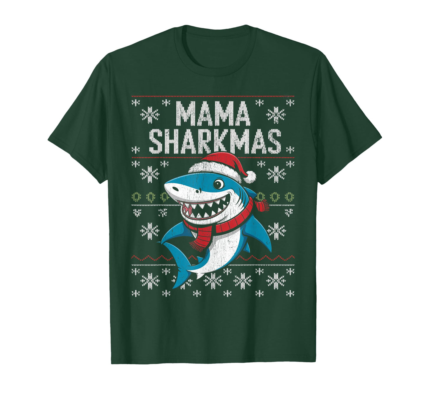 Mama Sharkmas Funny Shark Santa Hat Ugly Christmas Sweater T-Shirt