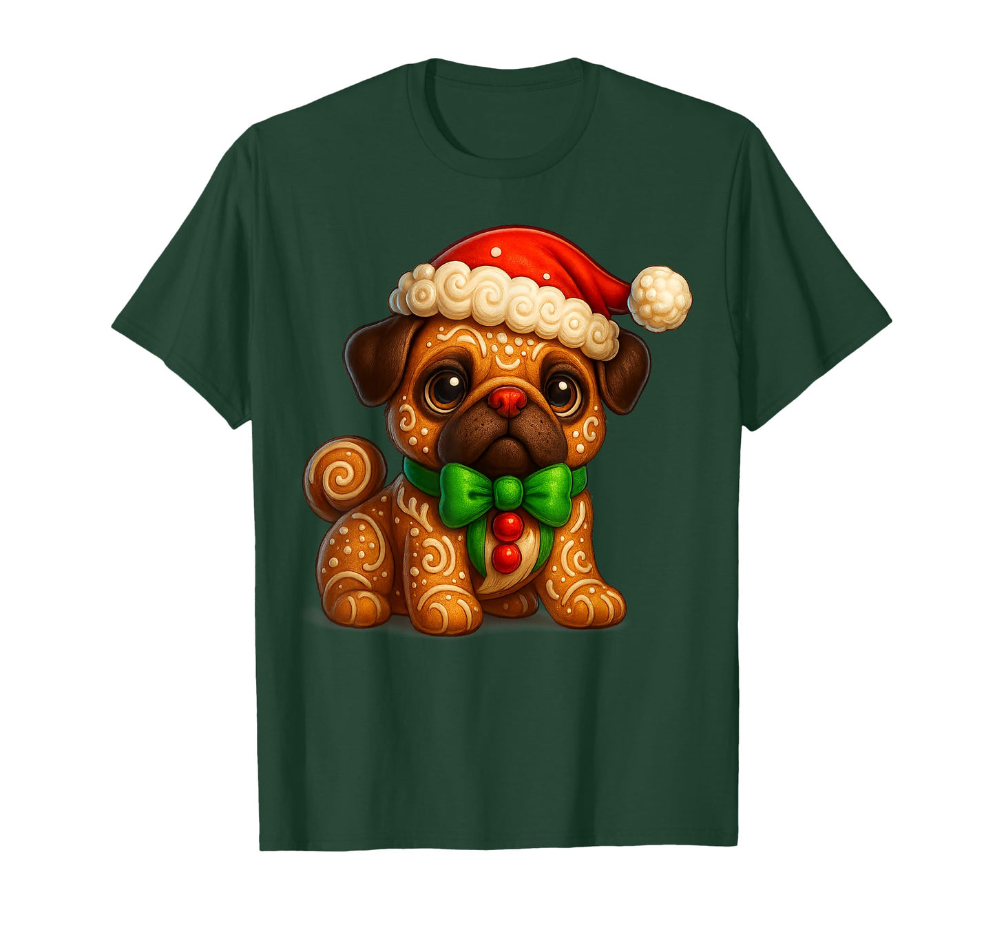 Funny Gingerbread Man Pug Santa Christmas Womens Mens Gifts T-Shirt