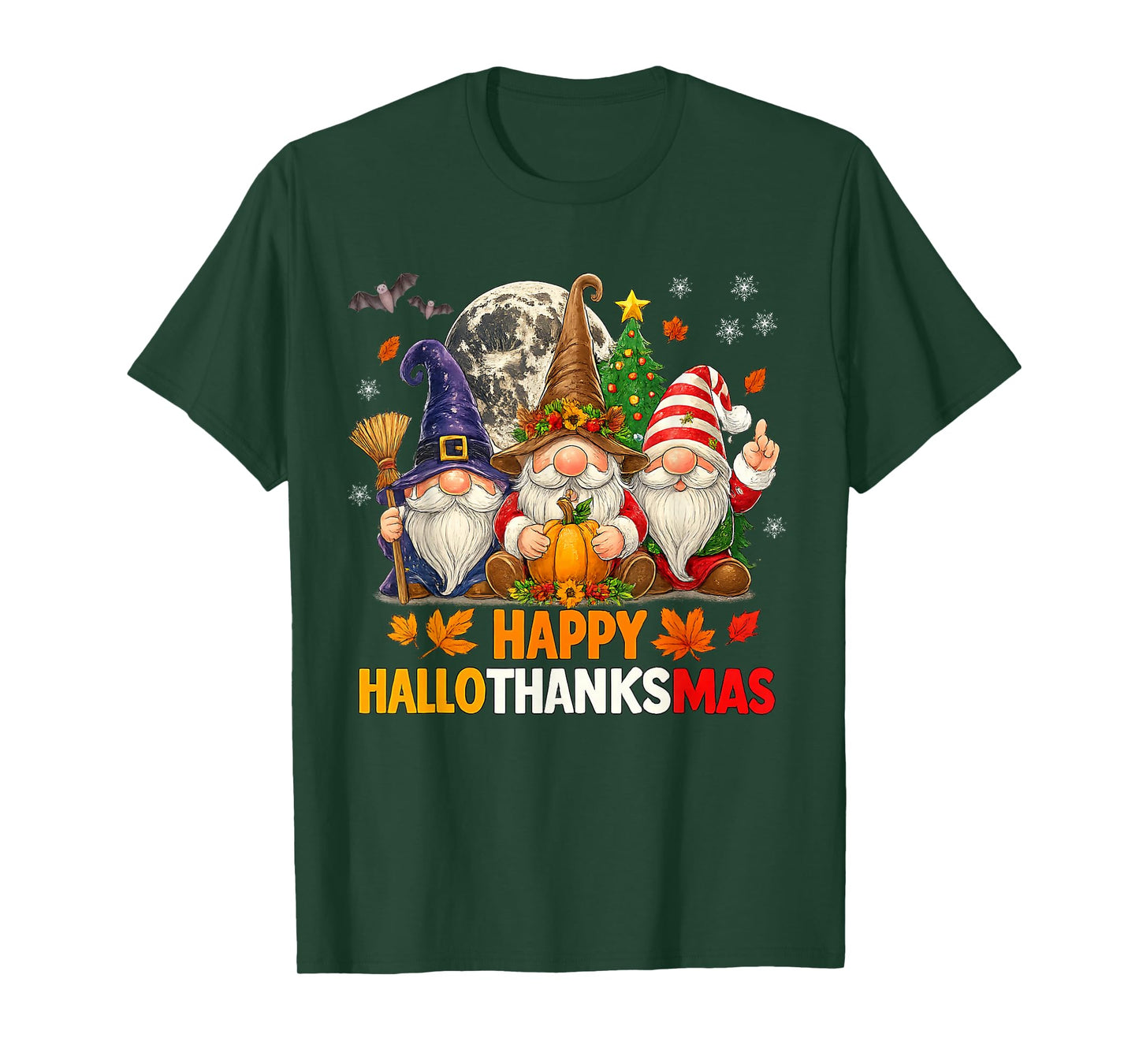 Happy Hallothanksmas Gnomes Lover Halloween Merry Christmas T-Shirt