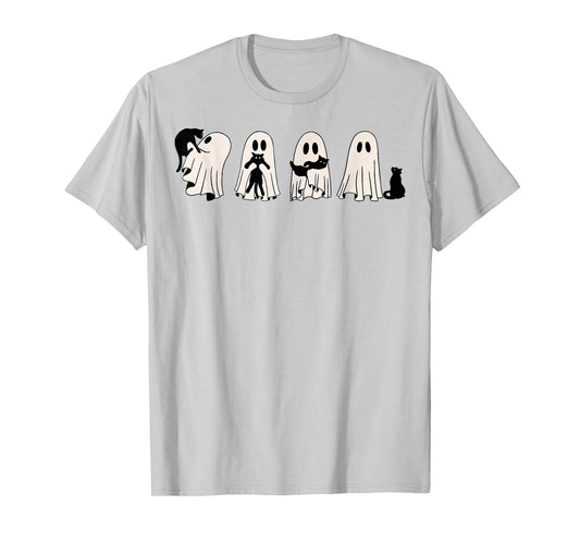 Ghost And Black Cat, Cute Ghost Holding Cat T-Shirt