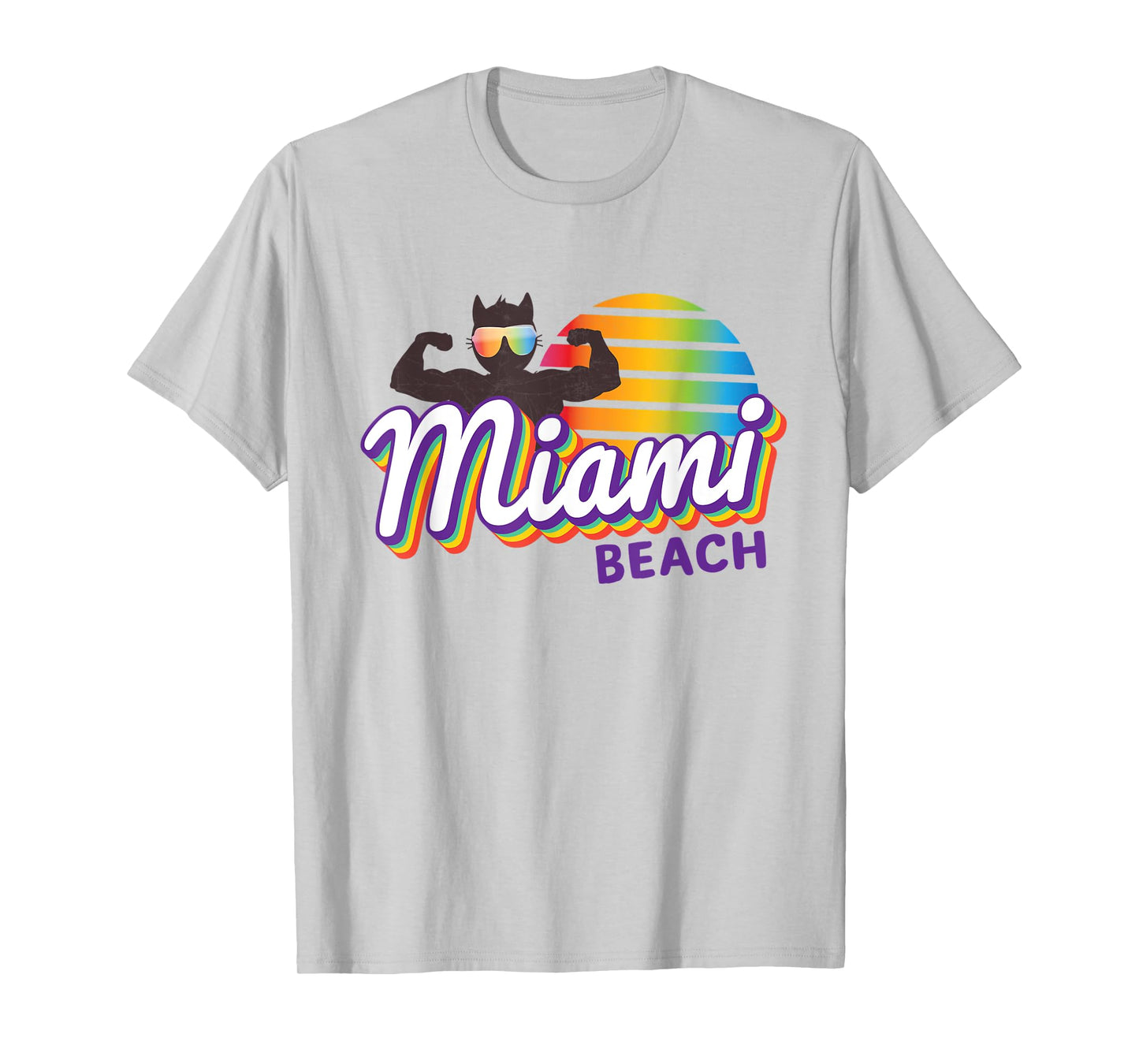 Miami Muscle Cool Retro Cat Weight Lifter MIA (Miami) Cat T-Shirt