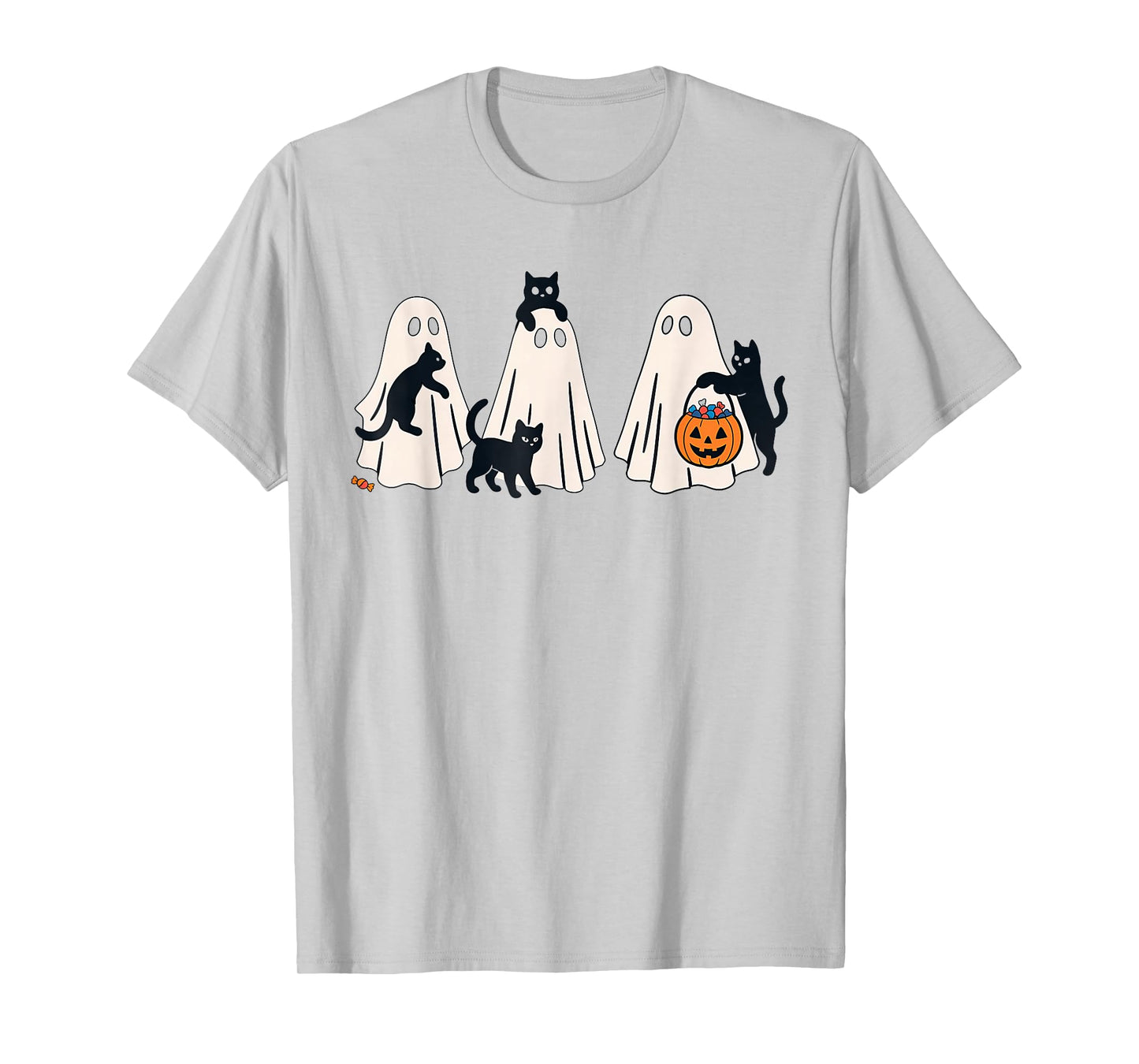Retro Ghosts Holding Black Cats Halloween Ghost Cat Lovers T-Shirt