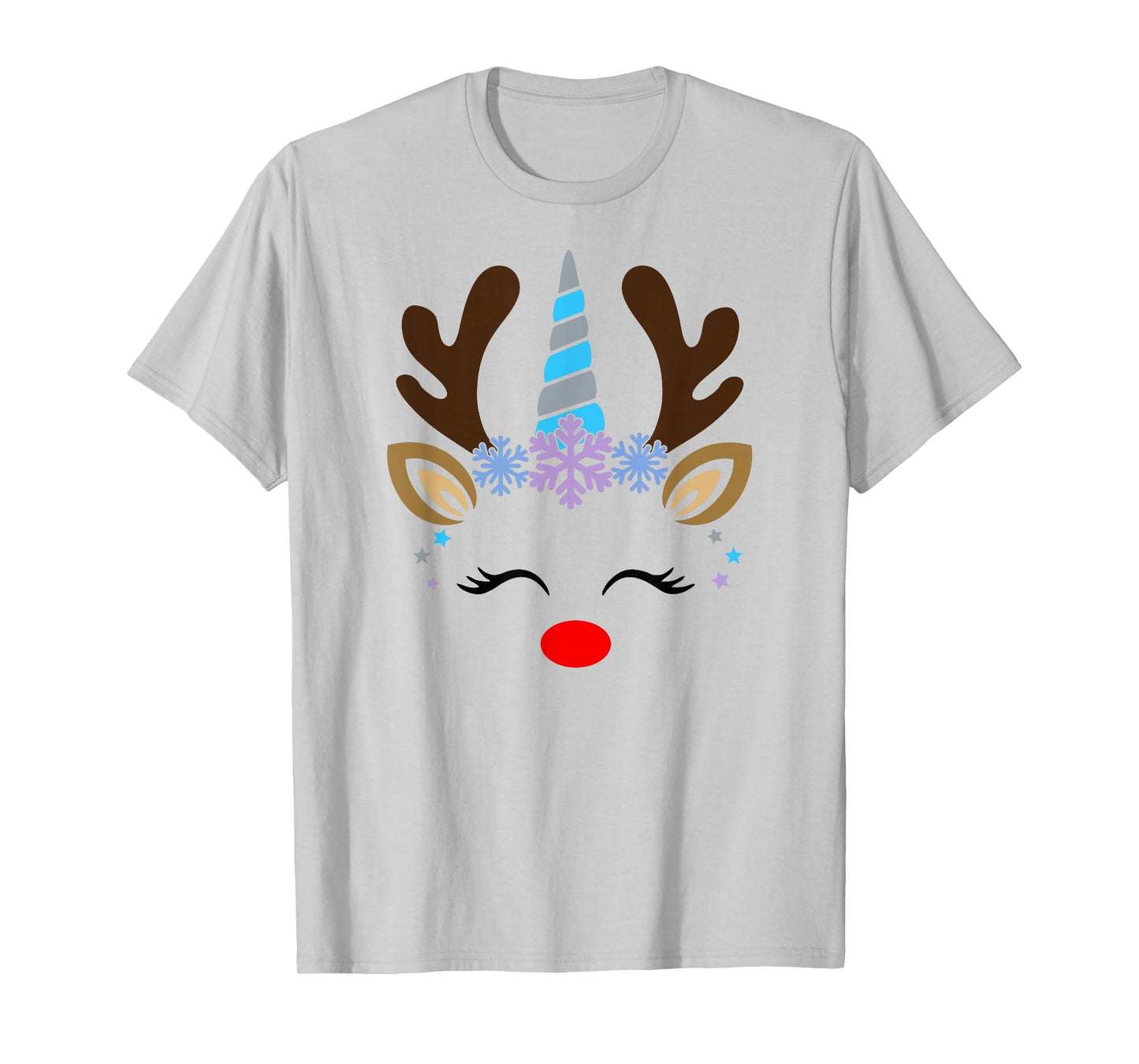 Unicorn Smile Eyelashes Cute Reindeer Christmas Santa Deer T-Shirt