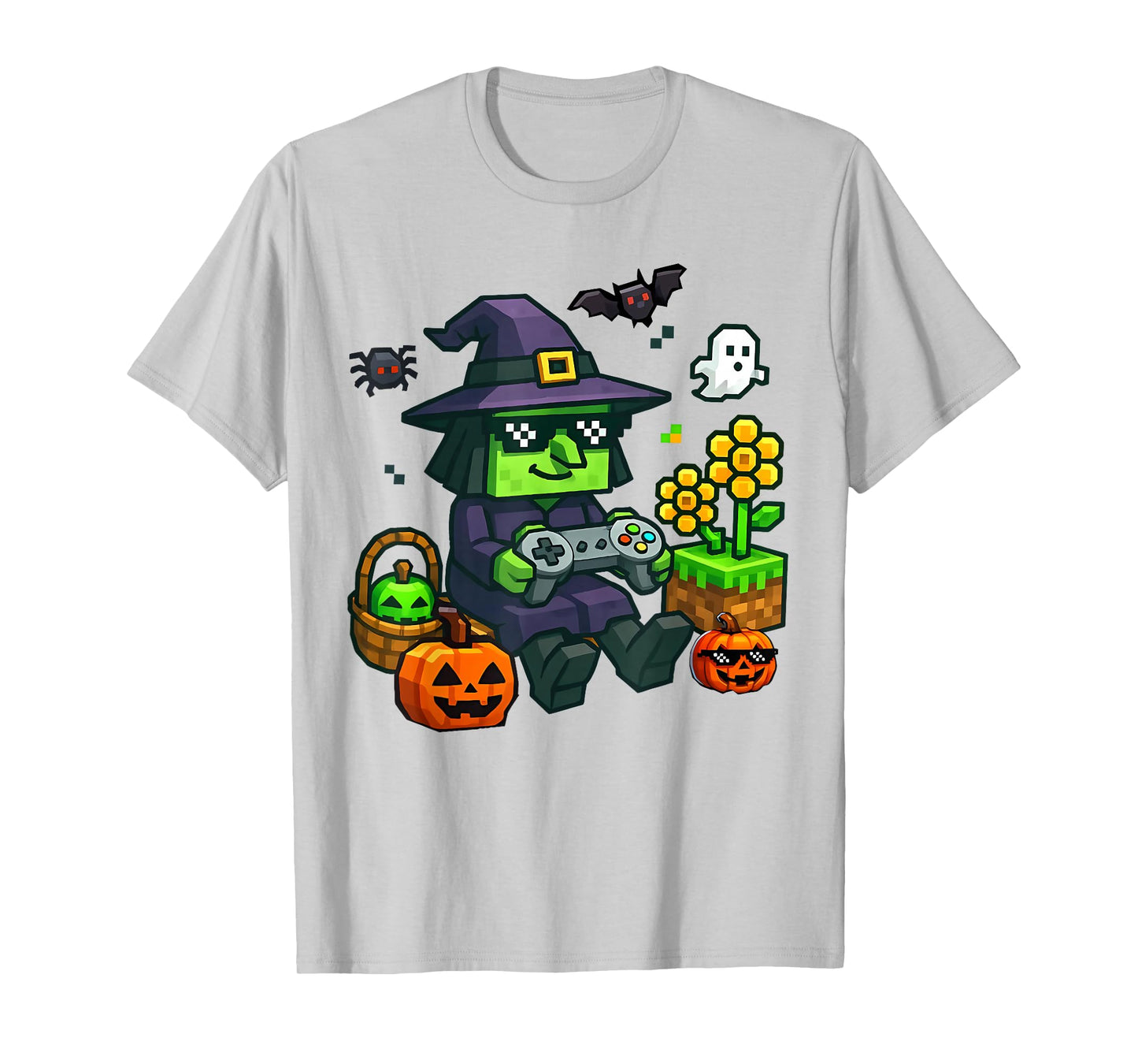 Halloween Costume Kids Girl Boy Game Gamer Pixel Ghost Witch T-Shirt