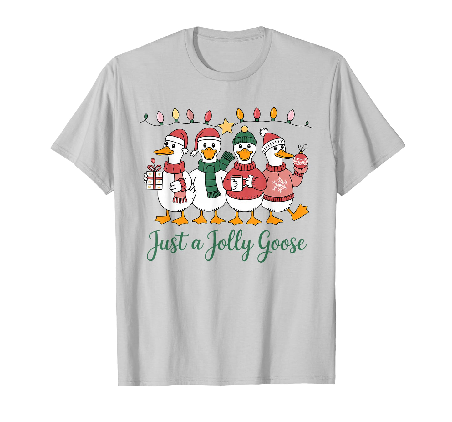 Just A Jolly Goose Christmas Santa Bow Xmas Light Men Women T-Shirt