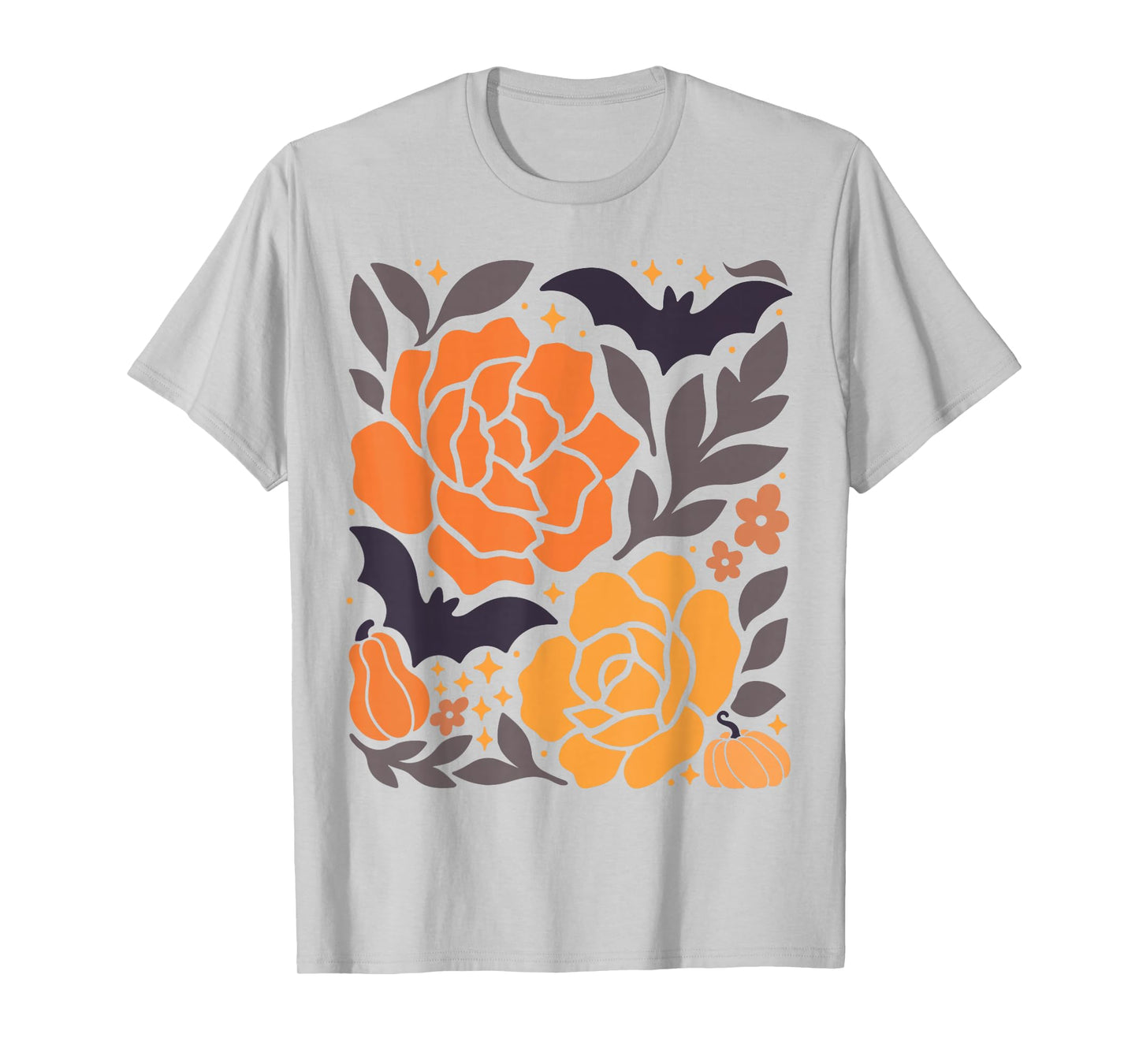 Halloween Floral Pumpkin Bat Retro Fall Autumn Graphic Top T-Shirt