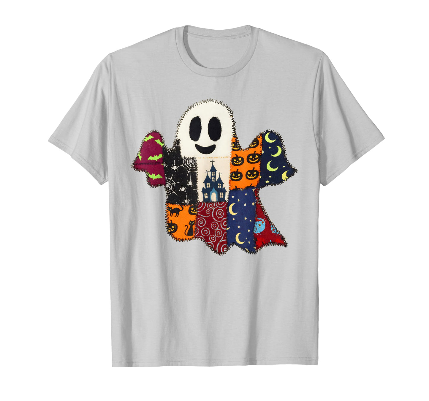 Halloween Vibes Spooky Season Pumpkin Patchwork Boo Ghost T-Shirt