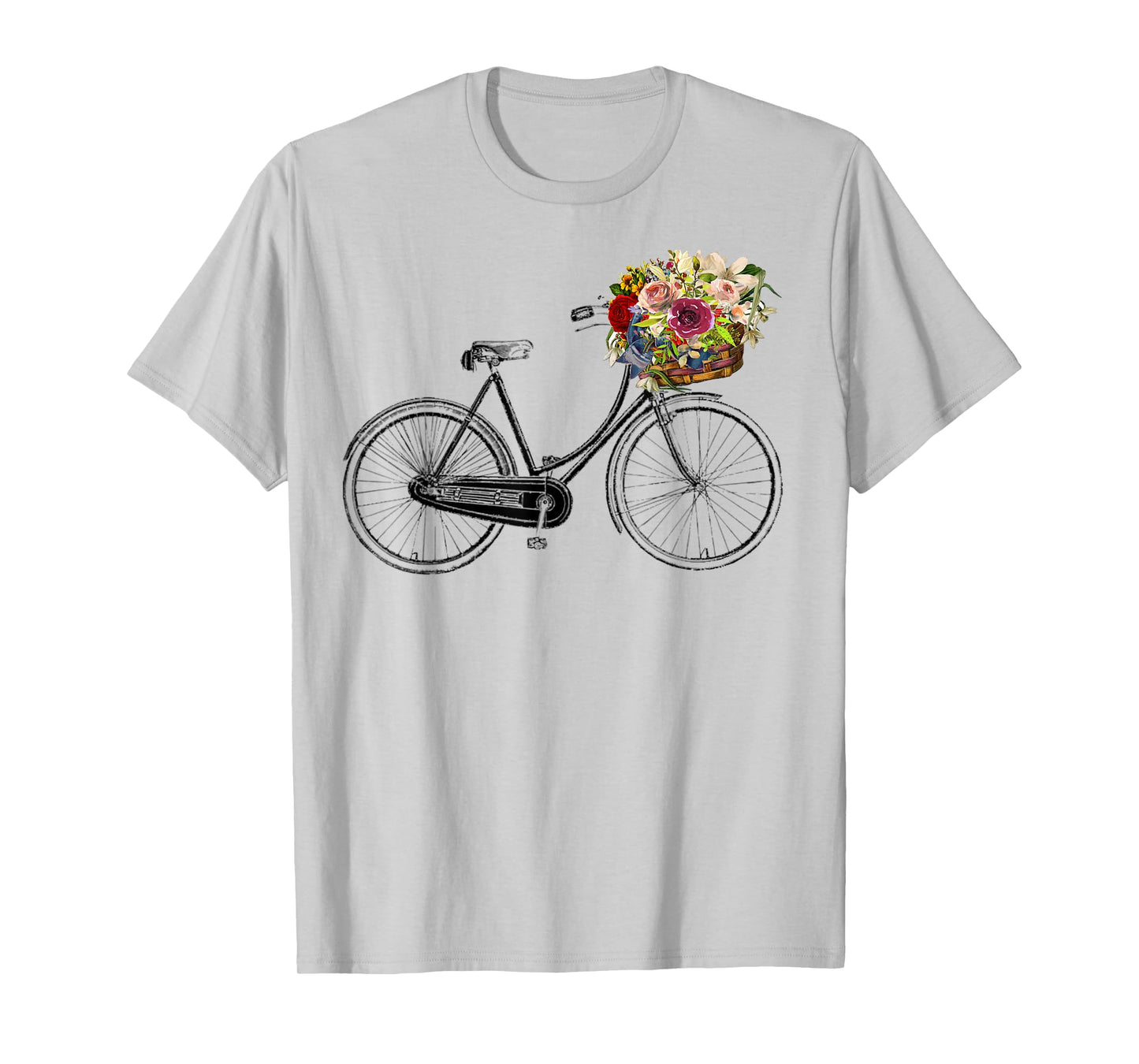 Vintage Sketch Drawing Bike Bicycle Flower Basket T-Shirt