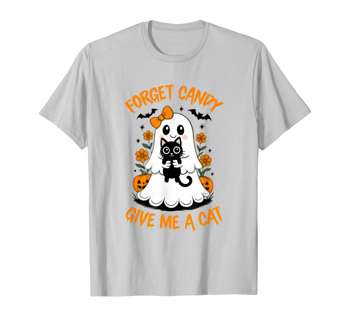 Funny Ghost Black Cat Forget Candy Give Me Cat Halloween T-Shirt