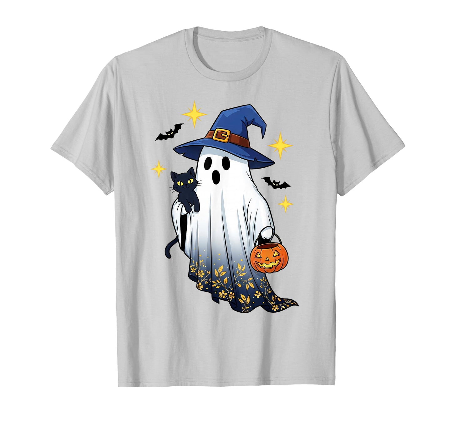 Halloween Ghost Witch Holding Black Cat Funny Halloween T-Shirt
