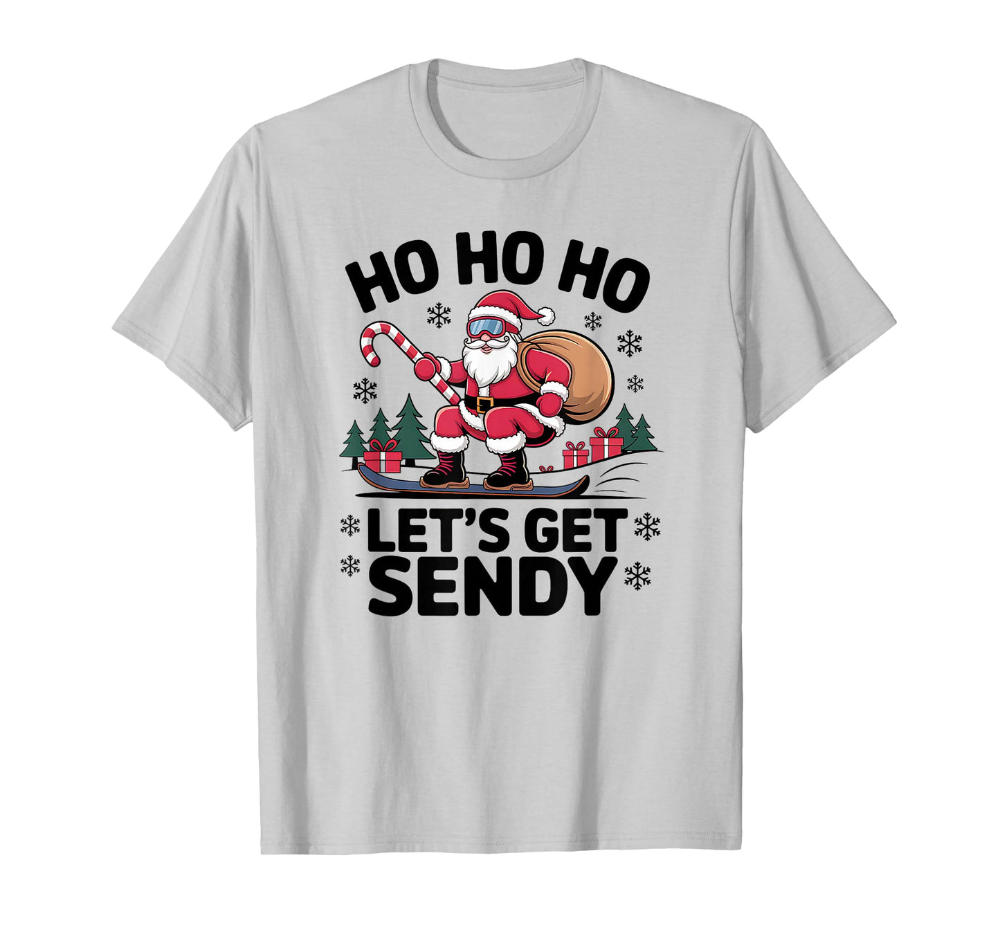 Let’s Get Sendy Santa Snowboarding Christmas Candy Cane T-Shirt