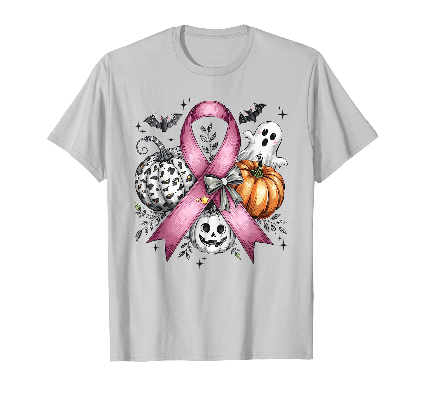 in October We Wear Pink Ghost Witch Breast Cancer Awareness T-Shirt