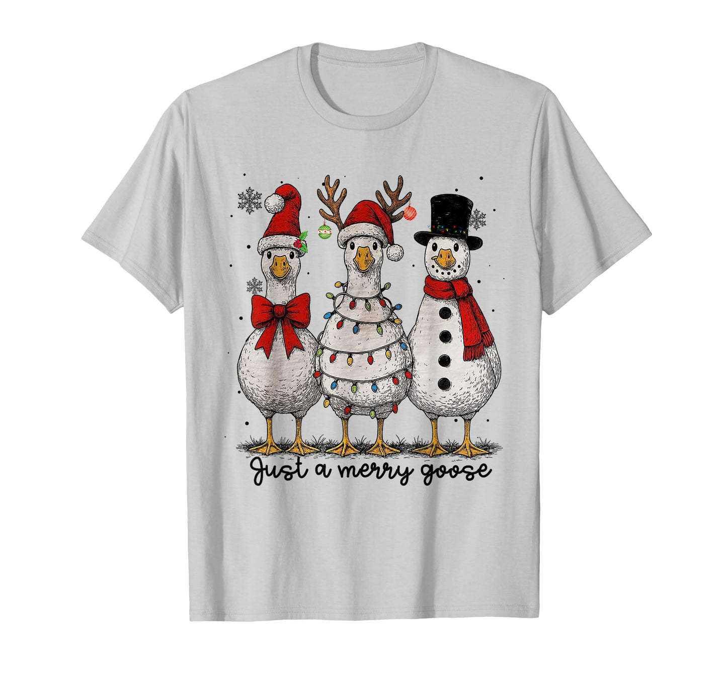 Vintage Christmas Silly Goose Santa Reindeer Men Women Kids T-Shirt
