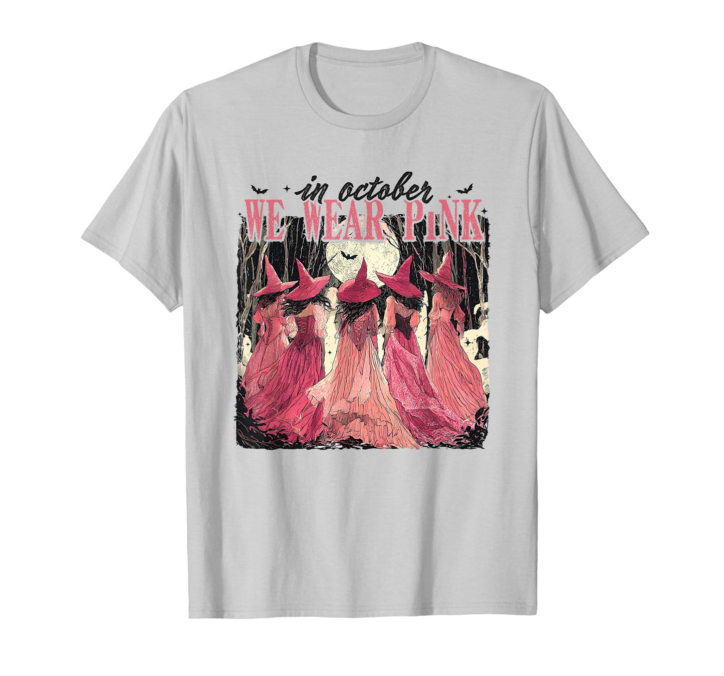 Retro in October We Wear Pink Witch Breast Cancer Awareness T-Shirt