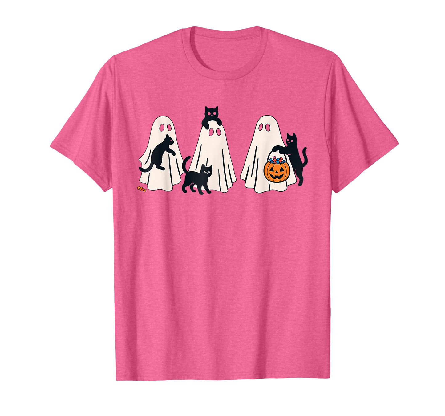 Retro Ghosts Holding Black Cats Halloween Ghost Cat Lovers T-Shirt