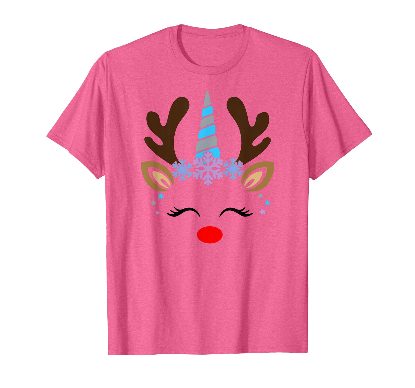 Unicorn Smile Eyelashes Cute Reindeer Christmas Santa Deer T-Shirt