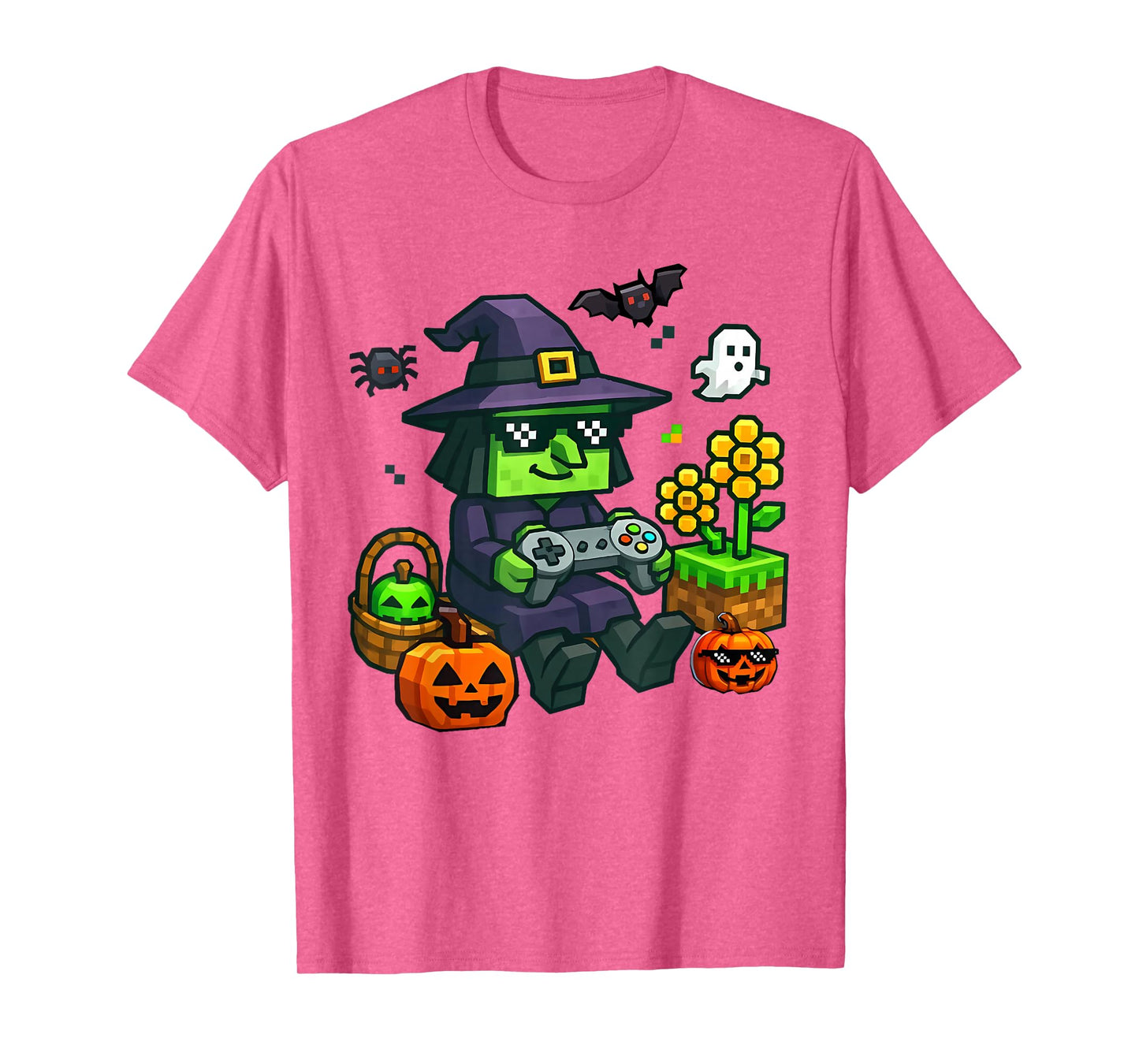 Halloween Costume Kids Girl Boy Game Gamer Pixel Ghost Witch T-Shirt