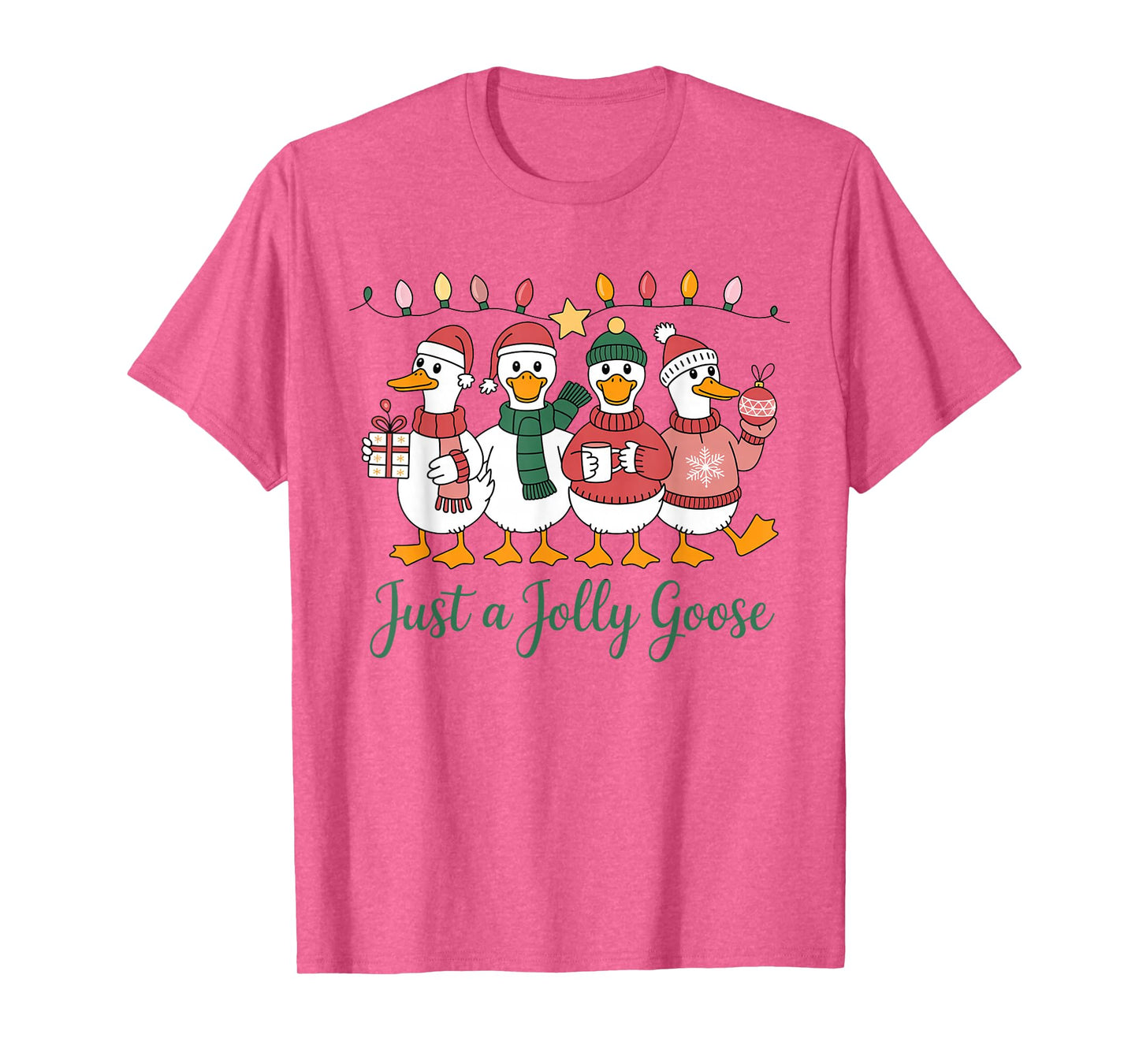 Just A Jolly Goose Christmas Santa Bow Xmas Light Men Women T-Shirt
