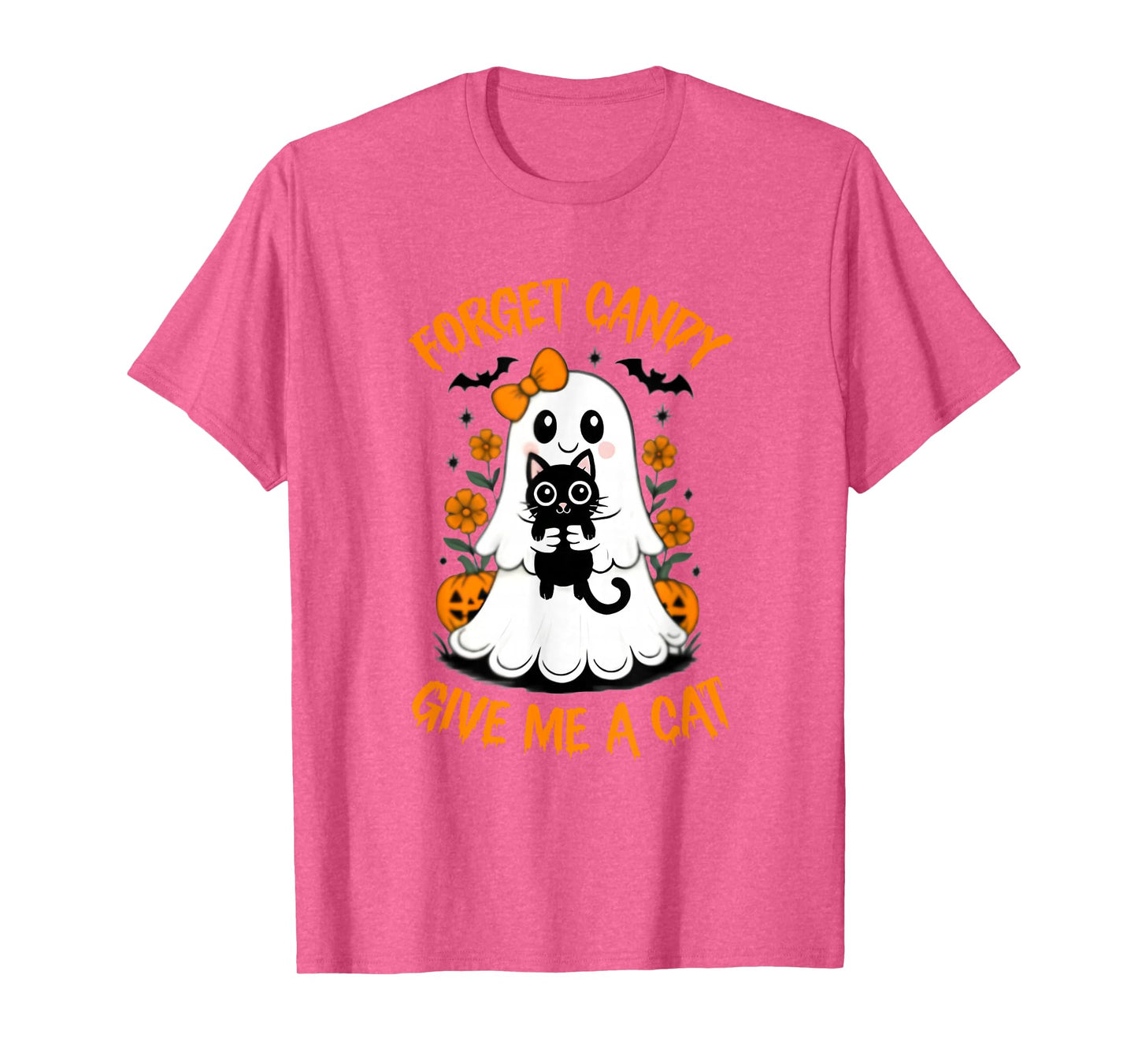 Funny Ghost Black Cat Forget Candy Give Me Cat Halloween T-Shirt