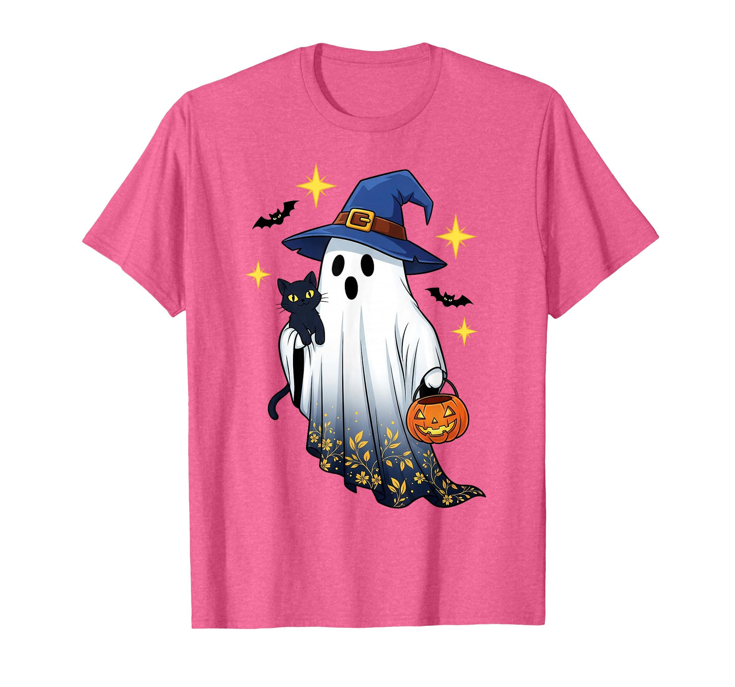 Halloween Ghost Witch Holding Black Cat Funny Halloween T-Shirt
