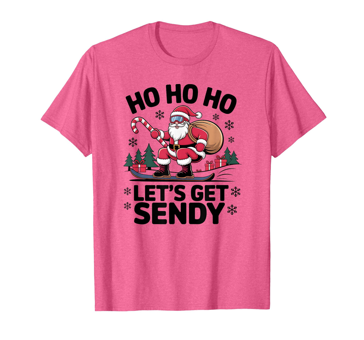 Let’s Get Sendy Santa Snowboarding Christmas Candy Cane T-Shirt