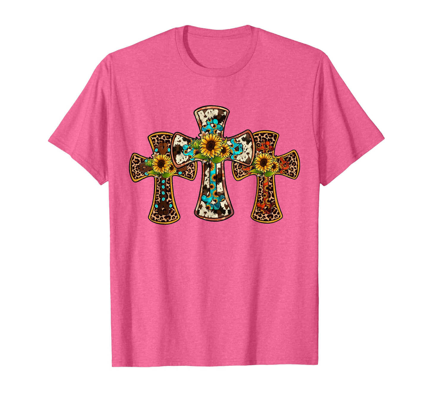 Western Cross Christian God Jesus Sunflower Cowhide T-Shirt