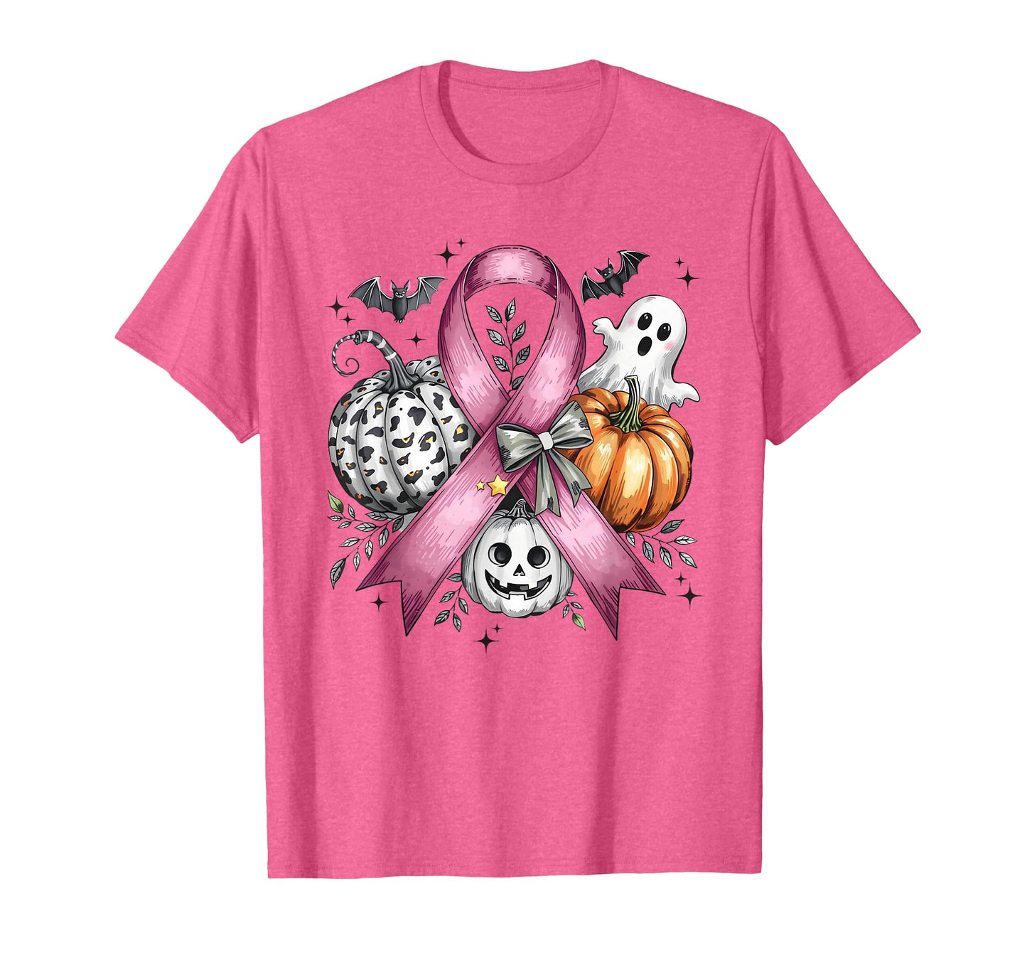 in October We Wear Pink Ghost Witch Breast Cancer Awareness T-Shirt