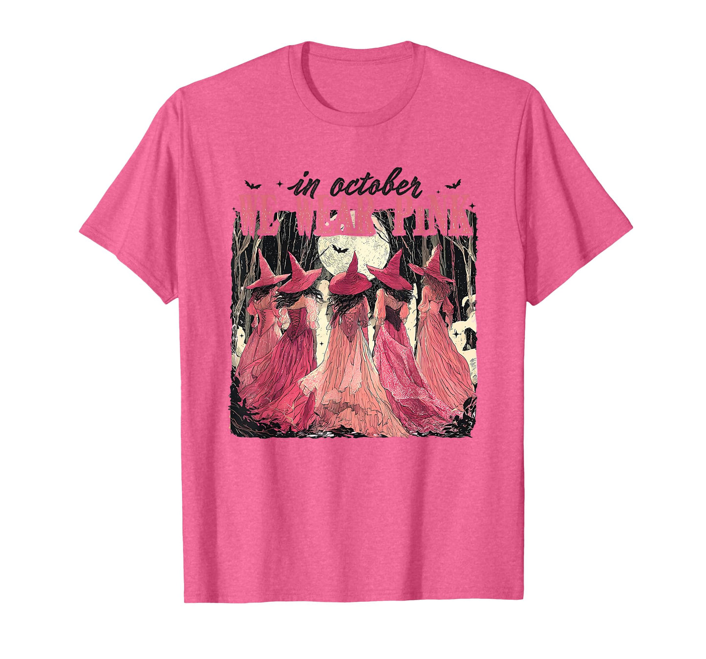 Retro in October We Wear Pink Witch Breast Cancer Awareness T-Shirt