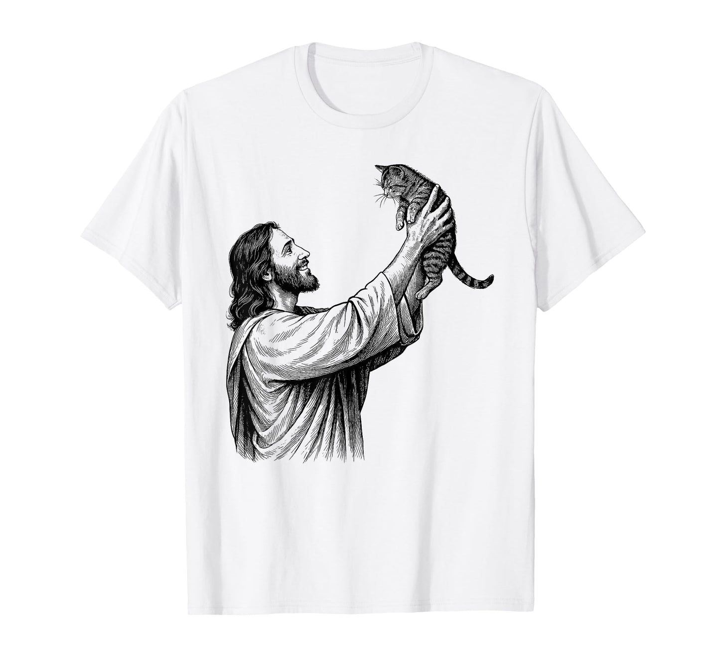 Vintage Jesus Holding Cat Christian T-Shirt