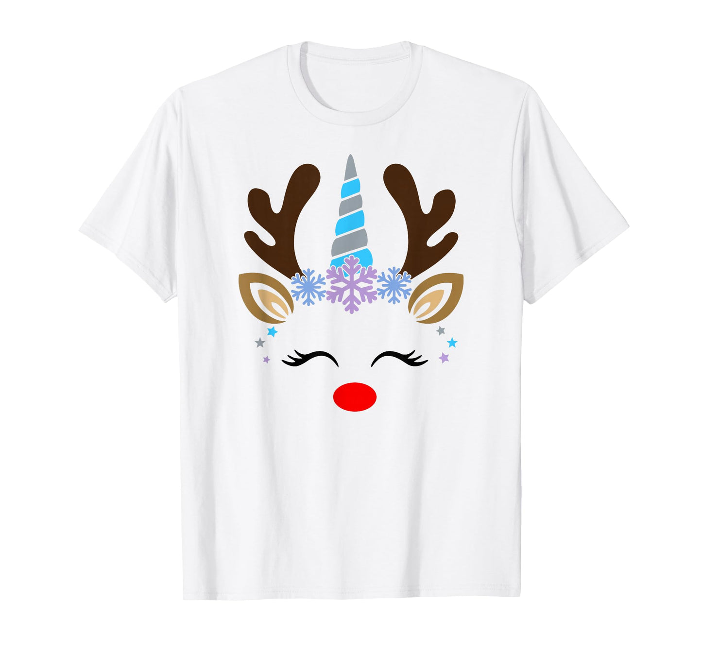 Unicorn Smile Eyelashes Cute Reindeer Christmas Santa Deer T-Shirt