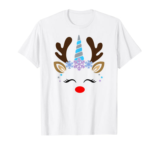 Unicorn Smile Eyelashes Cute Reindeer Christmas Santa Deer T-Shirt