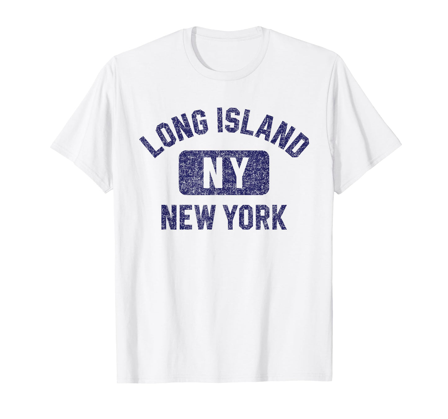 Long Island NY Gym Style Distressed Dark Blue Print T-Shirt